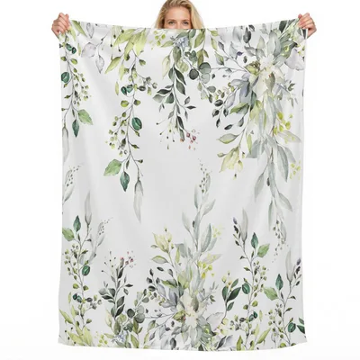 Eucalyptus Sage Leaves Pattern Blanket: Watercolor Greenery Design