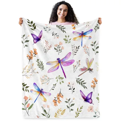 Dragonflies and Butterflies Floral Blanket for Nature Lovers