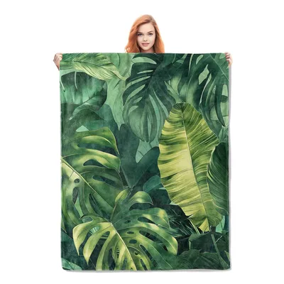 Tropical Monstera and Banana Blanket featuring lush green monstera