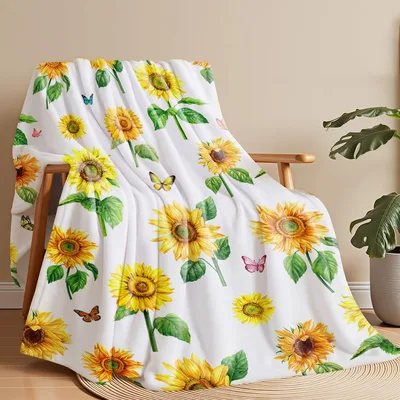 Sunflowers and Butterflies Floral Blanket: Bright Sunflower Print