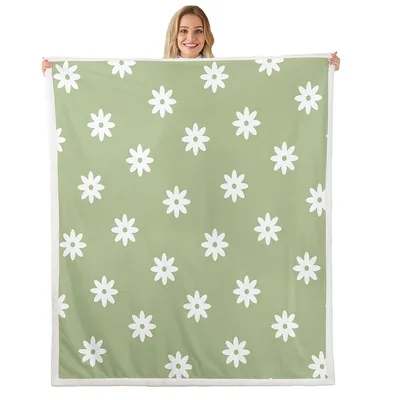 White Daisies Pattern Blanket: Sage Green Floral Throw Design