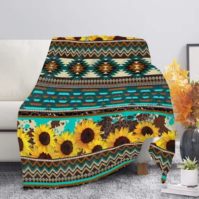Navajo Sunflower Tribal Pattern Blanket featuring geometric bands