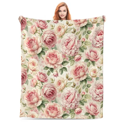 Pink Roses Floral Pattern Blanket: Vintage Rose Print Throw