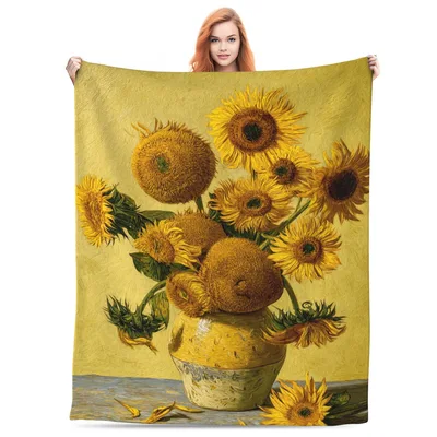 Sunflowers in Vase Painting Blanket: Classic Floral Art for Your Sofa