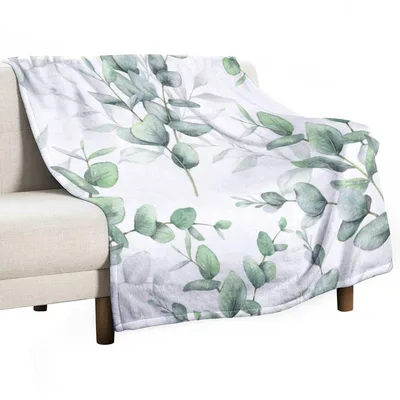 Eucalyptus Leaves Watercolor Blanket Botanical Green Leaf Design