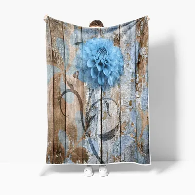 Blue Dahlia on Rustic Blanket: Country Floral Design for Cozy Spaces
