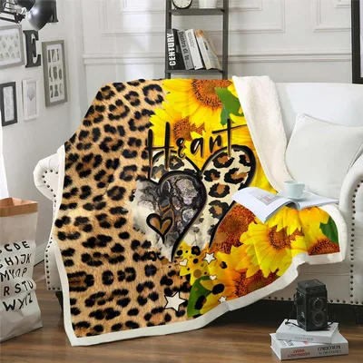 Leopard Print Sunflowers Love Blanket: Wild Floral Heart Design