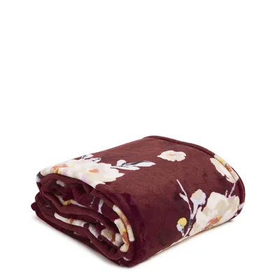 Maroon Floral Pattern Blanket: Soft Fleece Throw with Cream Blooms