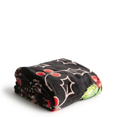 Dark Floral Pattern Blanket featuring holly leaves