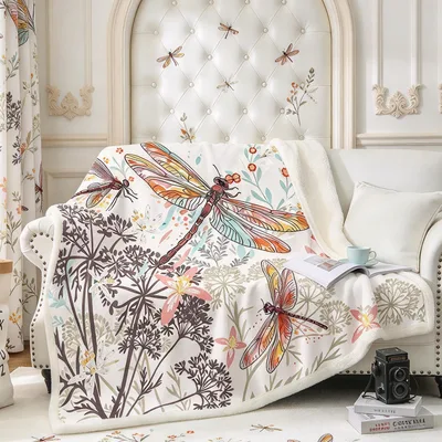 Dragonfly Botanical Pattern Blanket: Nature-Inspired Throw Design