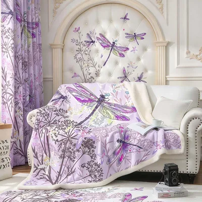 Dragonfly Botanical Floral Blanket