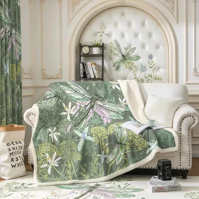 Dragonfly Botanical Floral Blanket No. 2 Nature Print