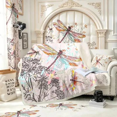 Dragonfly Botanical Floral Blanket featuring colorful dragonflies