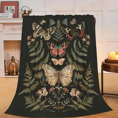 Vintage Butterflies and Botanical Ferns Blanket: Nature-Inspired Throw