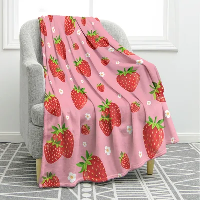 Strawberries and Flowers Pattern Blanket: Sweet Fruit & Floral Throw