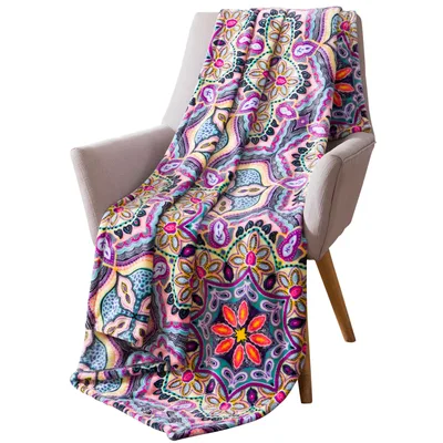 Mandala Floral Boho Pattern Blanket features a vibrant