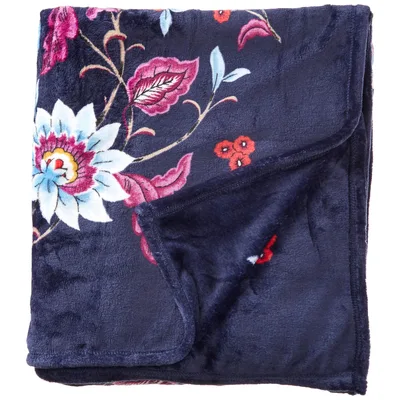 Navy Floral Butterfly Pattern Blanket: Cozy Nature Print for Your Home