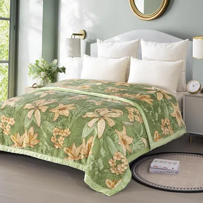 Green Floral Leaves Pattern Blanket featuring vintage lily blooms