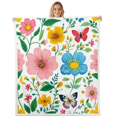 Colorful Flowers and Butterflies Blanket: A Vibrant Garden Throw