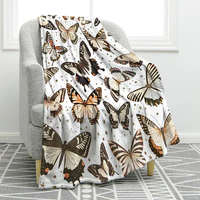 Butterflies Pattern Blanket: Vintage Insect Illustration Throw