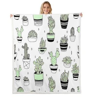 Cactus in Pots Pattern Blanket: Botanical Art for Plant Lovers