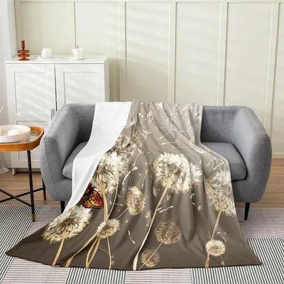 Dandelion Seeds Floral Blanket: Champagne Ombre Wildflower Throw