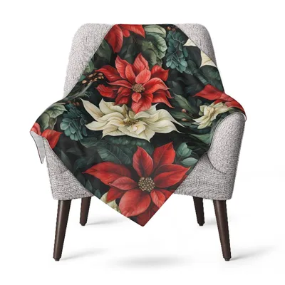 Watercolor Poinsettia Flowers Blanket: Vintage Red