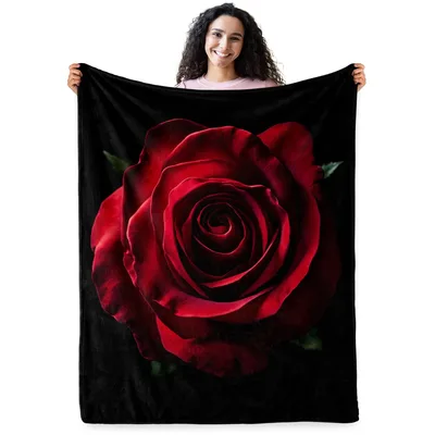 Red Rose Romantic Blanket: A Large Red Bloom on Black