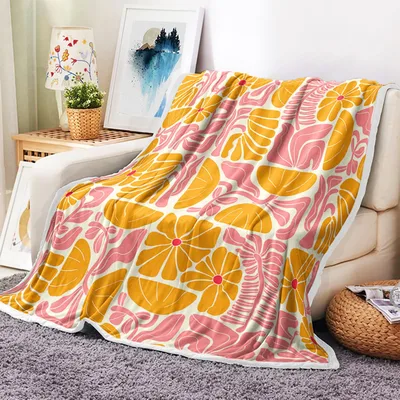 Orange Pink Retro Botanical Blanket: Groovy Floral Patchwork Design