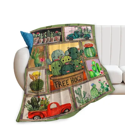 Cactus Free Hugs Red Blanket: Vintage Truck Cactus Collage Design