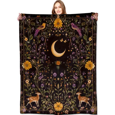 Mystical Moon and Deer Blanket featuring a crescent moon