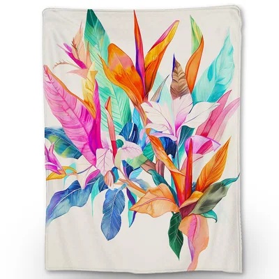Tropical Leaves Watercolor Blanket features vibrant pink