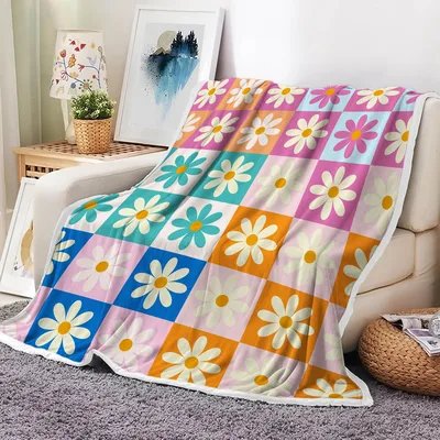 Daisy Checkerboard Retro Pattern Blanket featuring colorful daisies