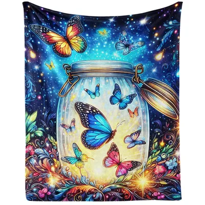 Butterflies in Glowing Jar Blanket: Captured Magic on a Soft Throw