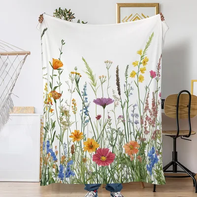 Watercolor Wildflowers Meadow Blanket features a vibrant