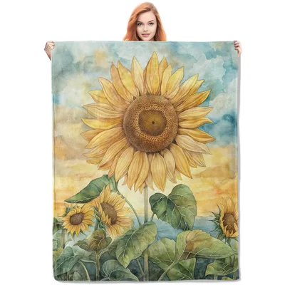 Sunflower Watercolor Painting Blanket: Cozy Floral Art for Your Home