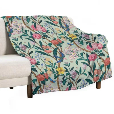 Botanical Birds Butterflies Pattern Blanket: A Vintage Floral Tapestry