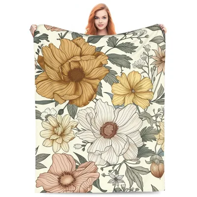 Vintage Large Flowers Pattern Blanket: Botanical Art for Cozy Spaces