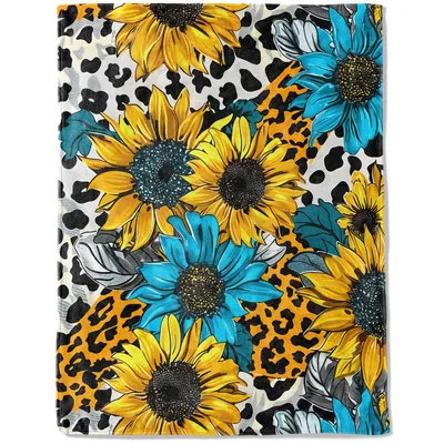 Sunflowers on Leopard Print Blanket Bold Floral Animal Mix