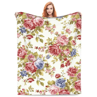 Vintage Pink Rose Floral Pattern Blanket: Classic Garden Design