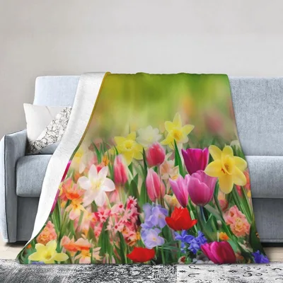 Spring Tulips and Flowers Blanket featuring a vibrant garden print