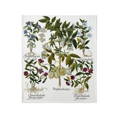 Vintage Botanical Flowers Blanket featuring a detailed herbarium print