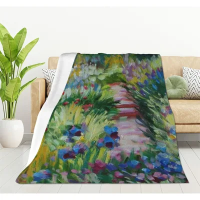 Monet Garden Painting Blanket: Impressionist Floral Pathway Design