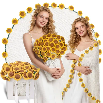 Sunflower Wreath Design Blanket featuring a crocheted floral bouquet