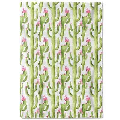 Green Cactus Pattern Blanket: Watercolor Desert Saguaro Throw