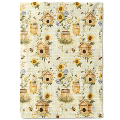 Bee Hives and Sunflowers Blanket: Rustic Garden Art for Nature Lovers
