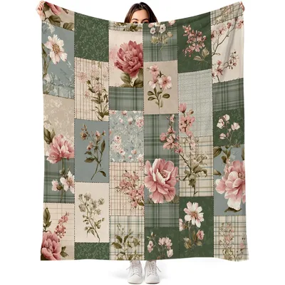 Vintage Pink Floral Patchwork Blanket for Garden Lovers