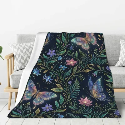 Butterflies and Plants Blanket: Ethereal Floral Art for Nature Lovers