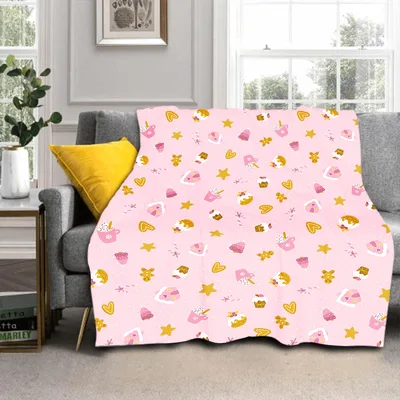 Pink Floral Pattern Blanket: Cozy Holiday Dessert Print for Winter