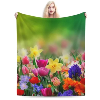 Spring Tulips and Daffodils Blanket: A Vibrant Floral Field Design